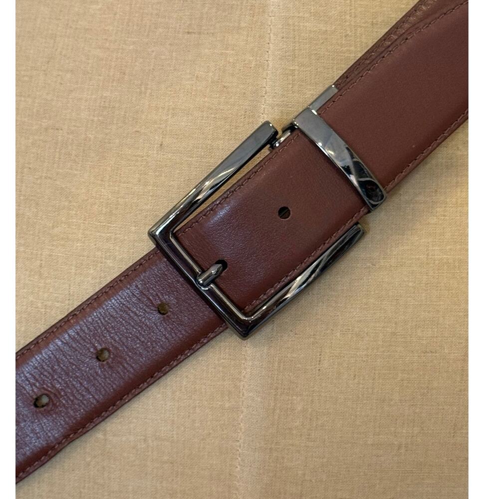 Men Reversible Leather Belt Brown Black Pewter Hardware Fits waist size 38 -40